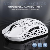ATTACK SHARK R5 Ultra koolstofvezel gaming-muis, 39 g superlight, 8000Hz draadloze muis, 42000 DPI, PAW3950MAX-sensor, Nordic 52840 MCU, Bluetooth/2.4G/bekabeld, met spiraalkabel, PC/Mac, wit
