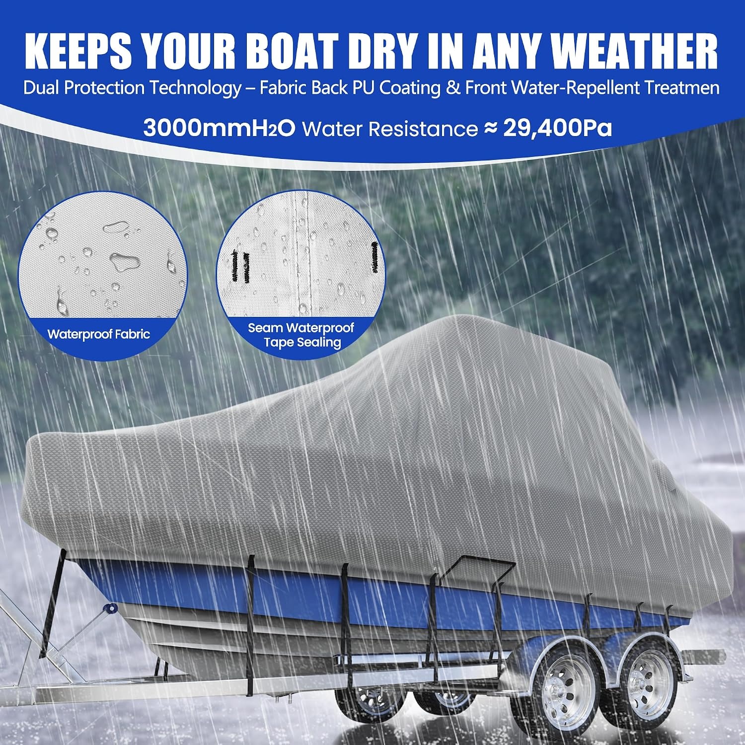 Center Console Boat Cover 22-24ft, Trailerable T-Top/Hard-Top Boat Cover, Heavy Duty Marine Grade Oxford Waterproof Boat Covers