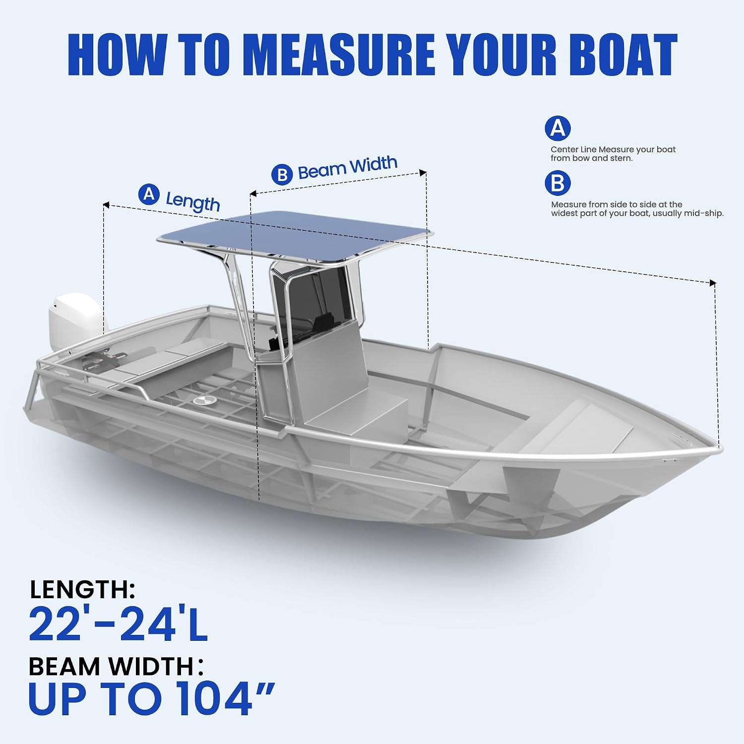 Center Console Boat Cover 22-24ft, Trailerable T-Top/Hard-Top Boat Cover, Heavy Duty Marine Grade Oxford Waterproof Boat Covers