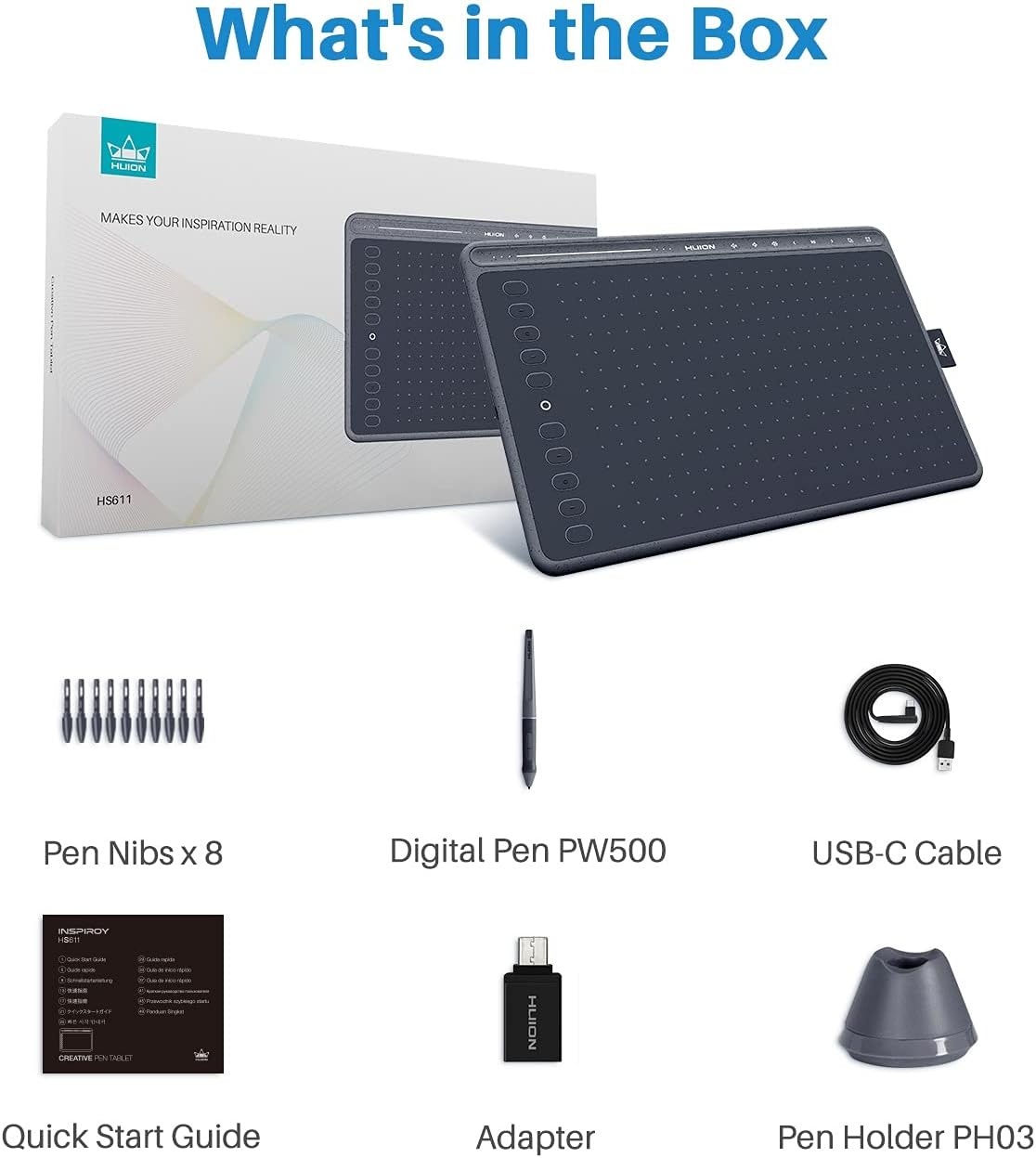 HUION 2020 Nieuwe HS611 (spacegrijs), Professionele Tekentablets, Batterijloze PW500 Digitale Pen, Uitgerust met Multimedia-aanraakknoppen (Instelbaar Volume, Muziek Afspelen), Ondersteuning voor OTG - Maat 10,2 x 6,36 Inch