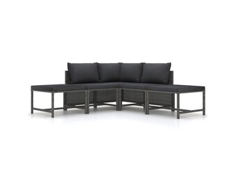 vidaXL 5-delige Loungeset met kussens poly rattan grijs