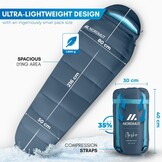 NORDMUT winterslaapzak -10 tot 0 graden, opvouwbare winterslaapzak voor buiten, geschikt voor kamperen, 1700 g – mummyslaapzak, waterafstotend, 350 GSM, met capuchon en verwarmende kraag