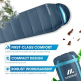 NORDMUT winterslaapzak -10 tot 0 graden, opvouwbare winterslaapzak voor buiten, geschikt voor kamperen, 1700 g – mummyslaapzak, waterafstotend, 350 GSM, met capuchon en verwarmende kraag