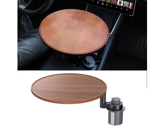 topfit Autodienblad autobureau voor laptop 360 graden draaibare houten bekerhouder tafel stuurtablet, autoaccessoire voor de meeste voertuigen compatibel met Tesla Model Y/3/S