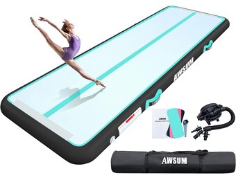 AWSUM Gymnastiekmat opblaasbare gymnastiekmat met draagtas trainingsmat trainingsmat fitnessmat luchtmat gymnastiekmat fitness gymnastiekmat met pomp voor thuis