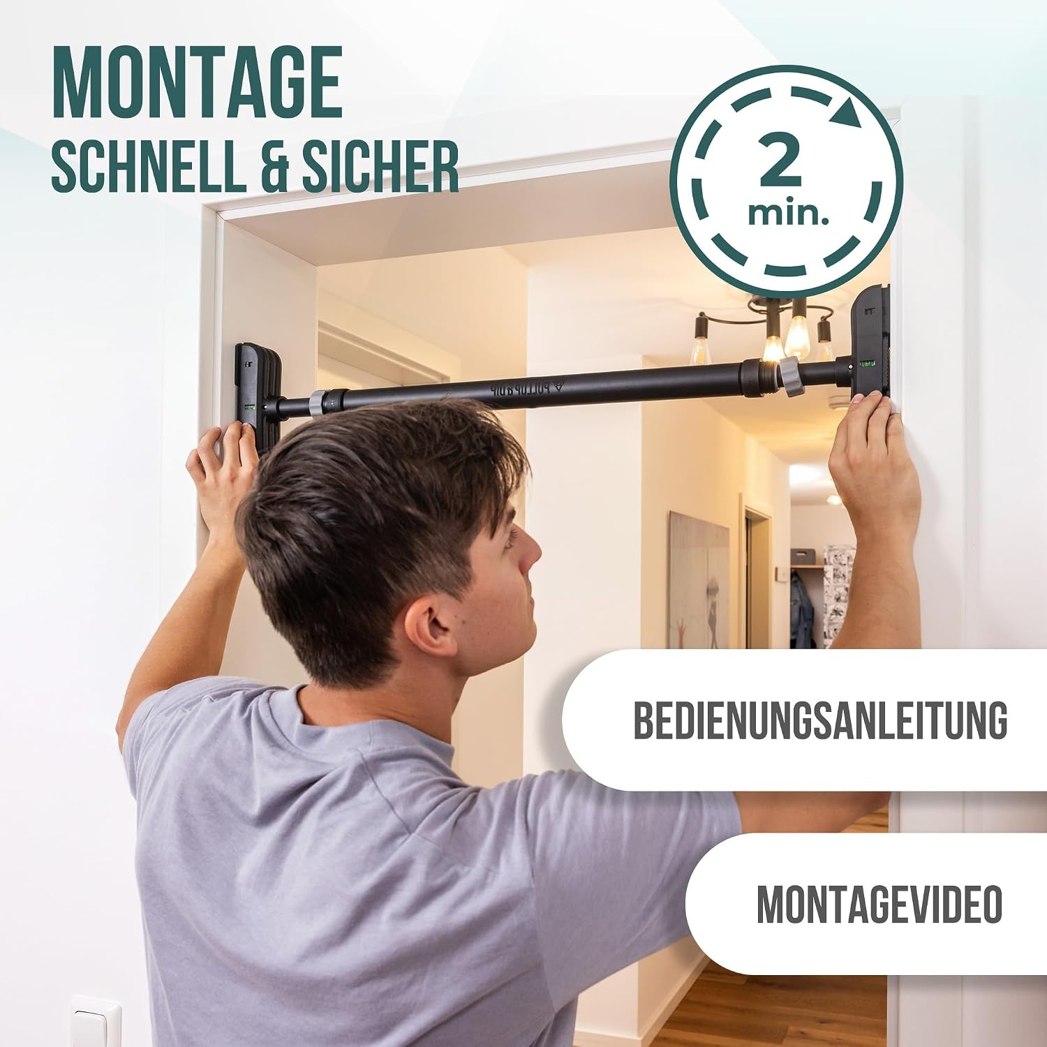 PULLUP & DIP Optrekstang voor deurkozijnen om op te hangen zonder schroeven en zonder verschuiven, professionele deurstang, optrekstang met gevoerde handgrepen