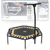 SportPlus Opvouwbare fitnesstrampoline voor thuis, met in hoogte verstelbare steunstang, beschermt de gewrichten, vering van zacht rubber, zeer stil