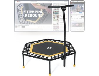 SportPlus Opvouwbare fitnesstrampoline voor thuis, met in hoogte verstelbare steunstang, beschermt de gewrichten, vering van zacht rubber, zeer stil