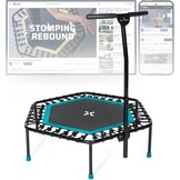 SportPlus Opvouwbare fitnesstrampoline voor thuis, met in hoogte verstelbare steunstang, beschermt de gewrichten, vering van zacht rubber, zeer stil