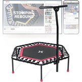 SportPlus Opvouwbare fitnesstrampoline voor thuis, met in hoogte verstelbare steunstang, beschermt de gewrichten, vering van zacht rubber, zeer stil