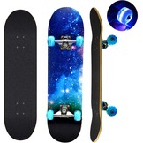 Skateboard, compleet skateboard van 31" x 8", 9 lagen, Canadees esdoornhout deck skateboard met kleurrijke knipperende wielen voor kinderen, tieners en volwassenen (blauw)