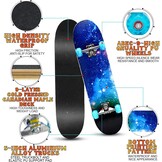 Skateboard, compleet skateboard van 31" x 8", 9 lagen, Canadees esdoornhout deck skateboard met kleurrijke knipperende wielen voor kinderen, tieners en volwassenen (blauw)