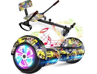 Hoverboard met zitbevestiging, combo, 6,5 inch, zelfbalancerende hoverboards met bluetooth-luidspreker en ledverlichting, voor kinderen, meisjes en jongens, inclusief go-kart