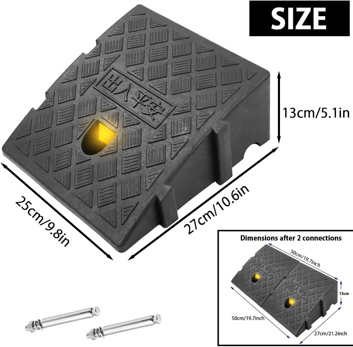 Curb Ramps, Gemaakt Van Stevig Kunststof, 2 Stuks Draagbaar Car Ramps Stoeprand Helling Voor Opritten, Trottoirs, Motoren, Scooters, Auto's, Met 2 Verlengbouten - Maat 27 x 25 x 13 cm
