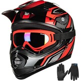ILM kinderen Motocross Dirt Bike Motorhelm met Goggle Handschoenen ATV Off Road ECE B07,Rood Zwart,M