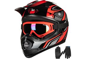 Kinder Motorcrosshelm Rood/Zwart (M) - ECE22.06 DOT, incl. Goggle & Handschoenen - 34% Korting
