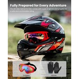 ILM kinderen Motocross Dirt Bike Motorhelm met Goggle Handschoenen ATV Off Road ECE B07,Rood Zwart,M