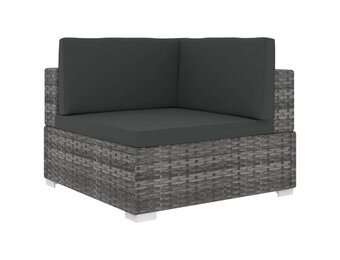 vidaXL Hoekbank 1 st met kussens poly rattan grijs