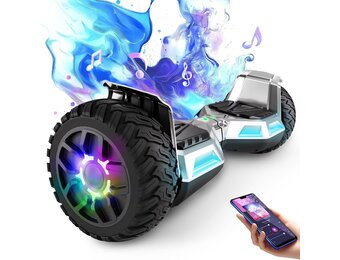Hoverboard, 8,5 inch, all-terrain hoverboard, met bluetooth en ledlicht, sterke dubbele motor, geschikt voor volwassenen en kinderen, zilver