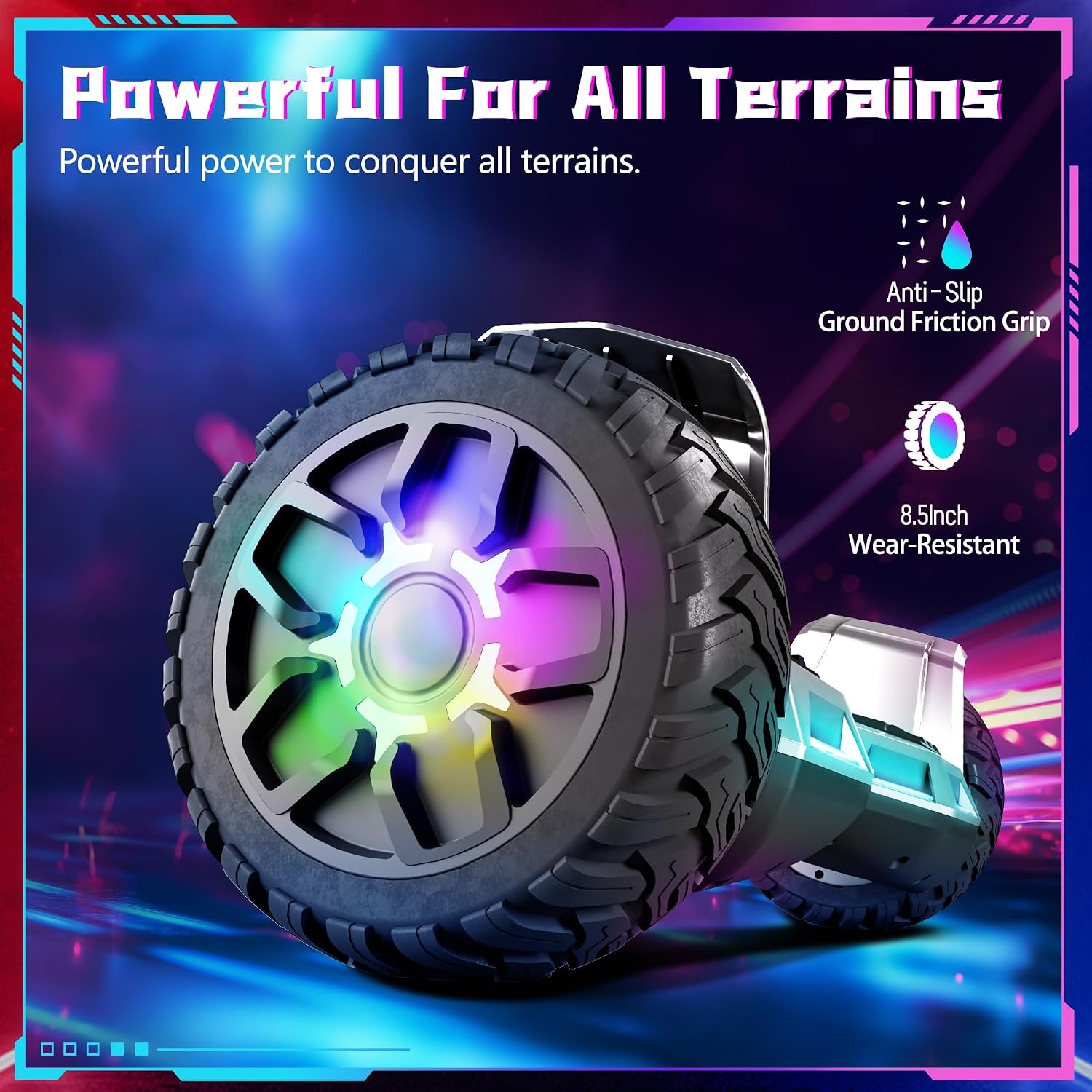 Hoverboard, 8,5 inch, all-terrain hoverboard, met bluetooth en ledlicht, sterke dubbele motor, geschikt voor volwassenen en kinderen, zilver