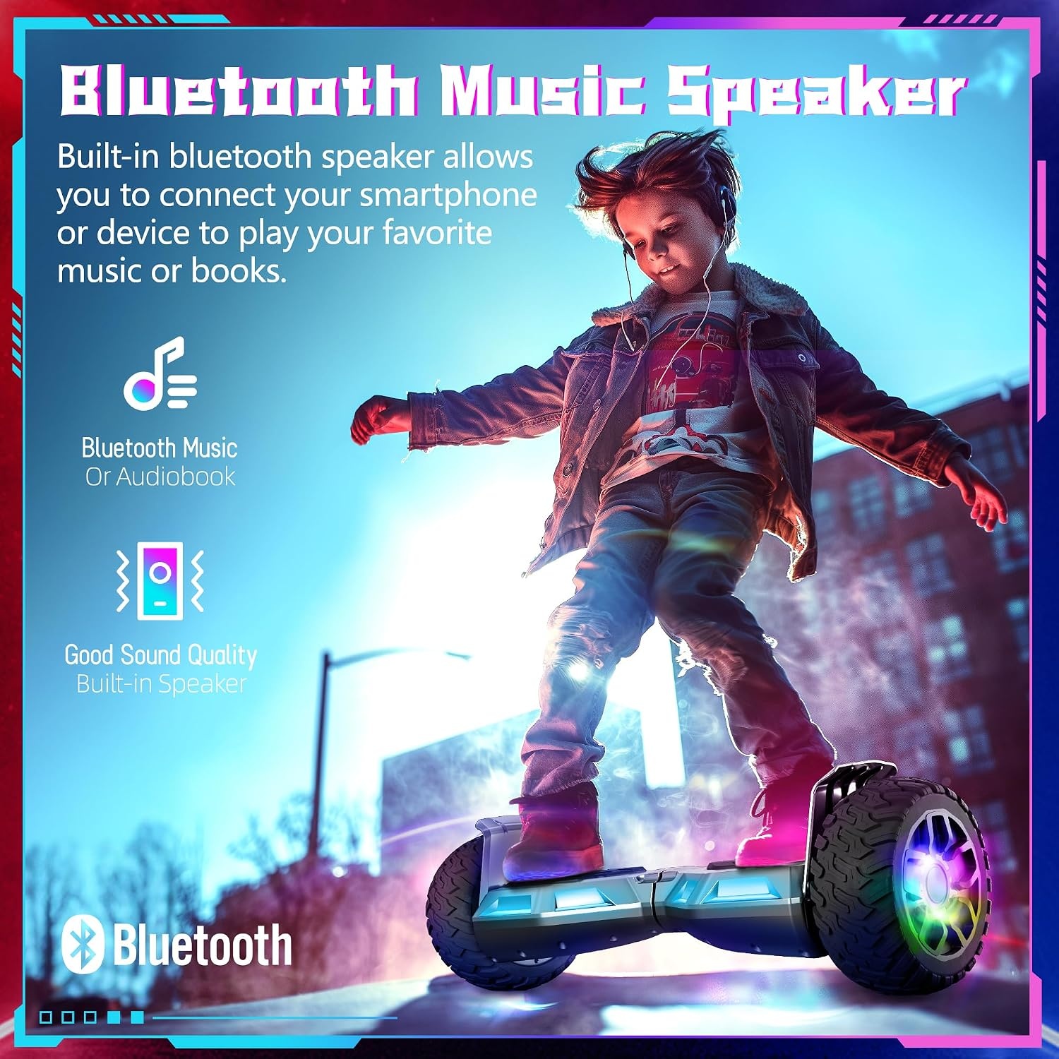 Hoverboard, 8,5 inch, all-terrain hoverboard, met bluetooth en ledlicht, sterke dubbele motor, geschikt voor volwassenen en kinderen, zilver