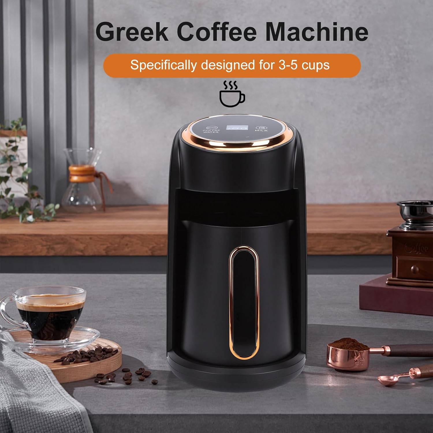 Turkish Coffee Maker, Automatic Turk Kahve Makinesi with 600W Steam System and Automatic Shut-Off, Perfect for 3-5 Cups Perfect Turk Kahve
