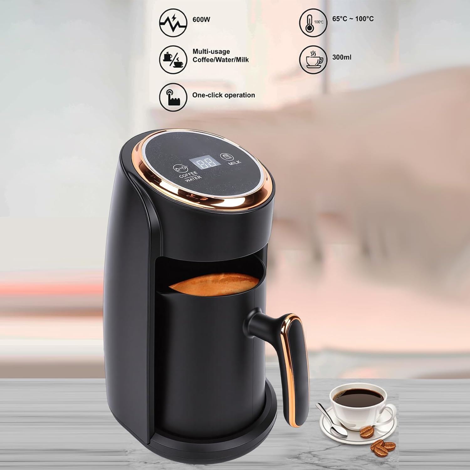 Turkish Coffee Maker, Automatic Turk Kahve Makinesi with 600W Steam System and Automatic Shut-Off, Perfect for 3-5 Cups Perfect Turk Kahve