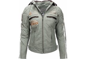 Dames Motorjas Lamsleer Grijs Wax met Protectors - XXS