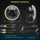 DREAMIZER 7 inch motorfiets led-koplamp met DRL wit Angel Eye indicator barnsteen compatibel met Harley Electra Glide, Softail 1984-2018, Street Glide 2006-2014, Wrangler JK TJ.