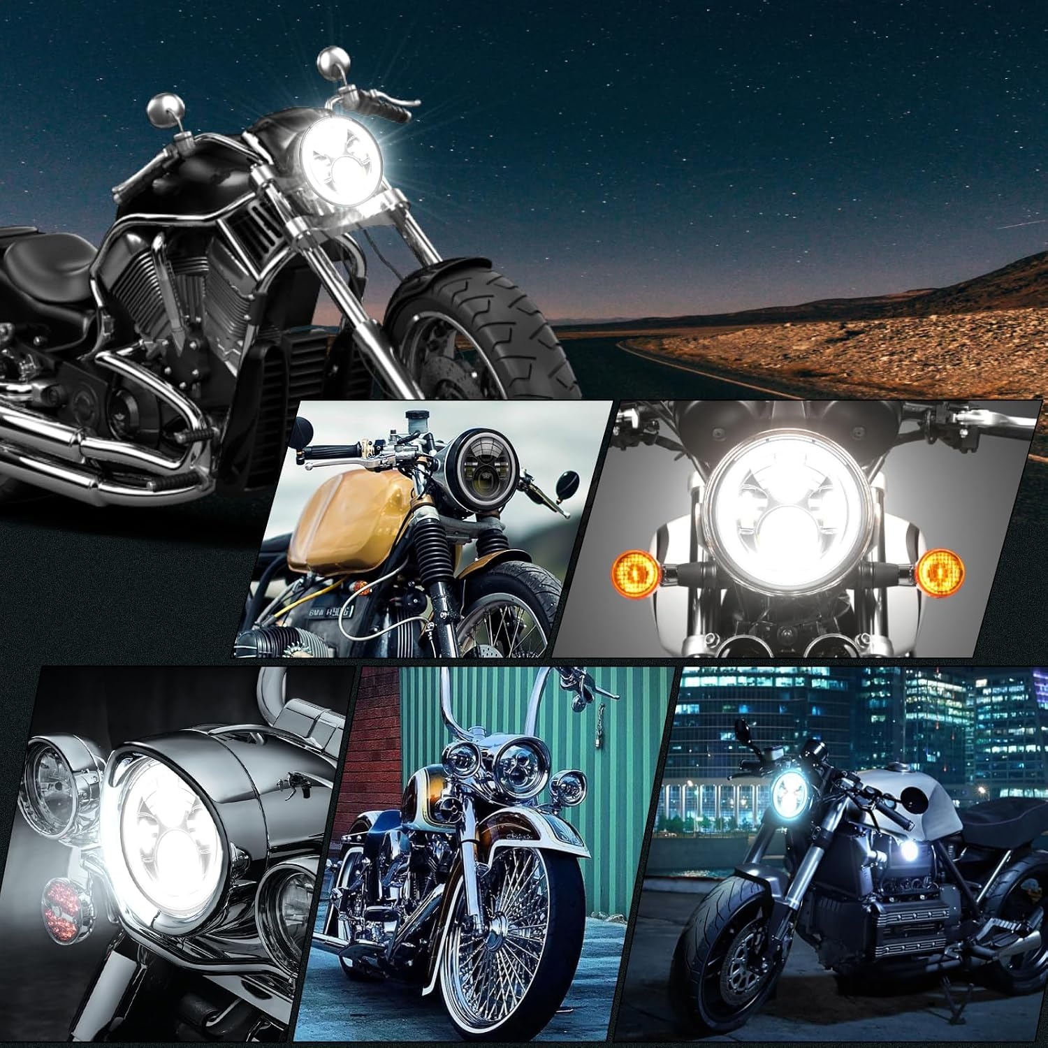 DREAMIZER 7 inch motorfiets led-koplamp met DRL wit Angel Eye indicator barnsteen compatibel met Harley Electra Glide, Softail 1984-2018, Street Glide 2006-2014, Wrangler JK TJ.