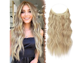 Haarextensies Onzichtbare Draad Krullend Synthetisch 40cm Donker Goud Mix Beige Blond - 74% Korting