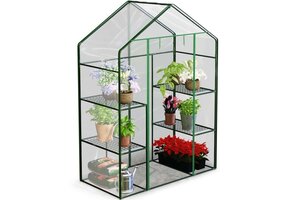 Tuinkas met 4 Schappen | 140x70x195cm | Transparante PVC Kap | 34% Korting