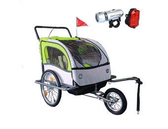 2-zits Fietskar met Schokdemper & Kinderwagenfunctie - Lime Groen (35% Korting)
