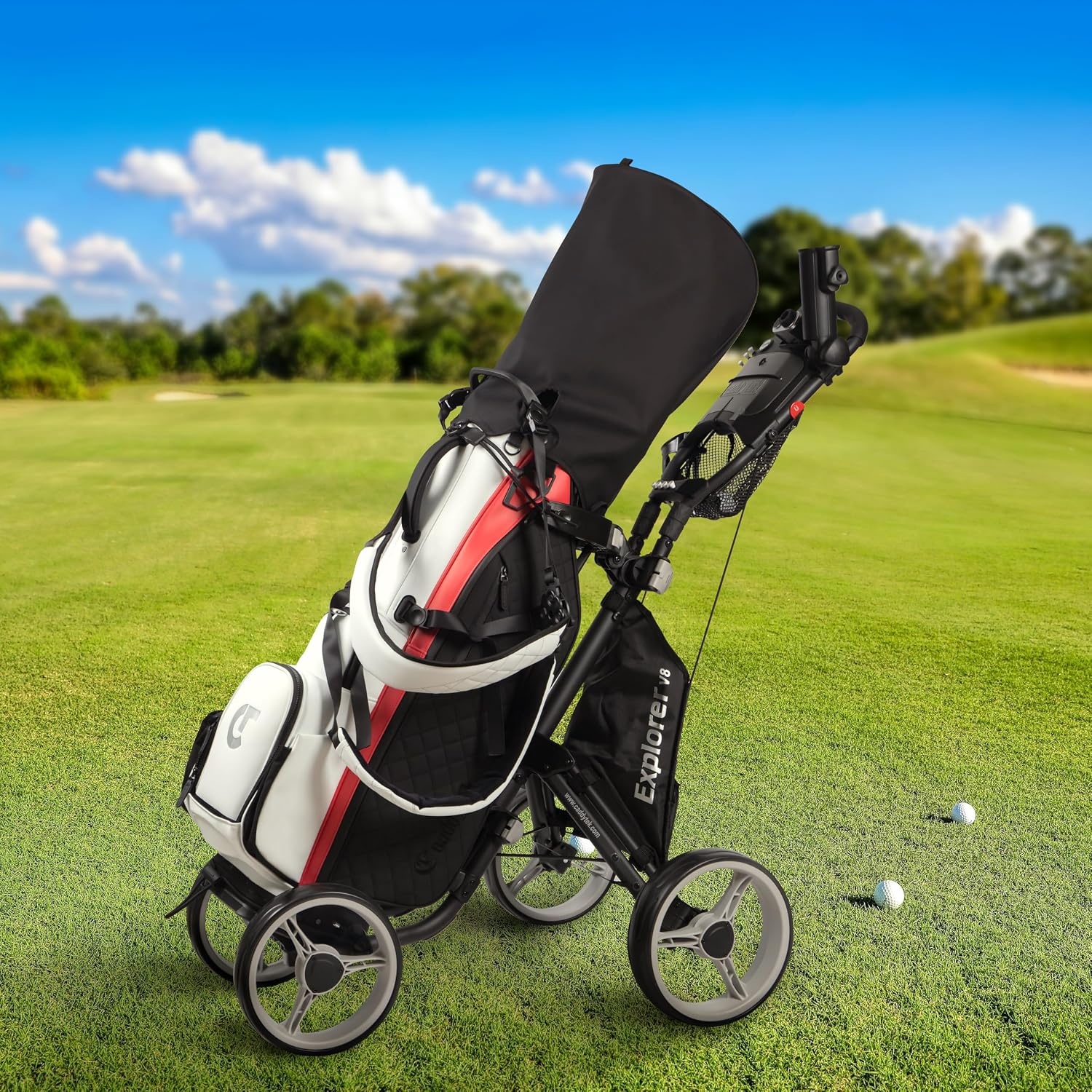 Golftrolley 4-wiel Explorer V8 Donkergrijs | Compact Opvouwbaar | Nu 54% Korting