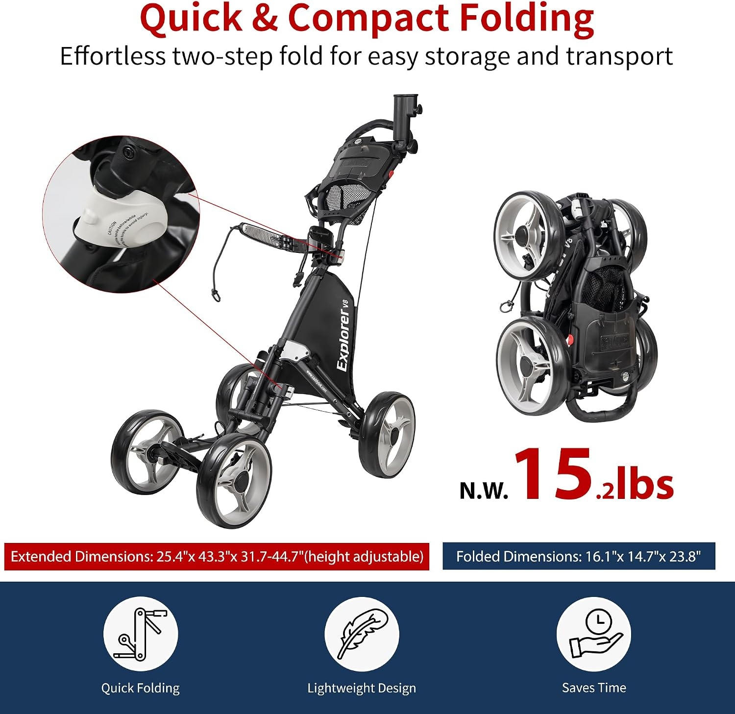 Golftrolley 4-wiel Explorer V8 Donkergrijs | Compact Opvouwbaar | Nu 54% Korting