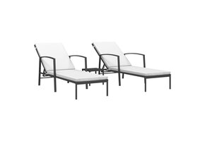 2x Poly Rattan Ligbed met Tafel Zwart - 35% Korting