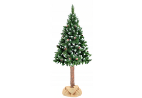 Kunstkerstboom 160 cm - Sneeuw & Dennenappels - Houten Stam - 34% Korting