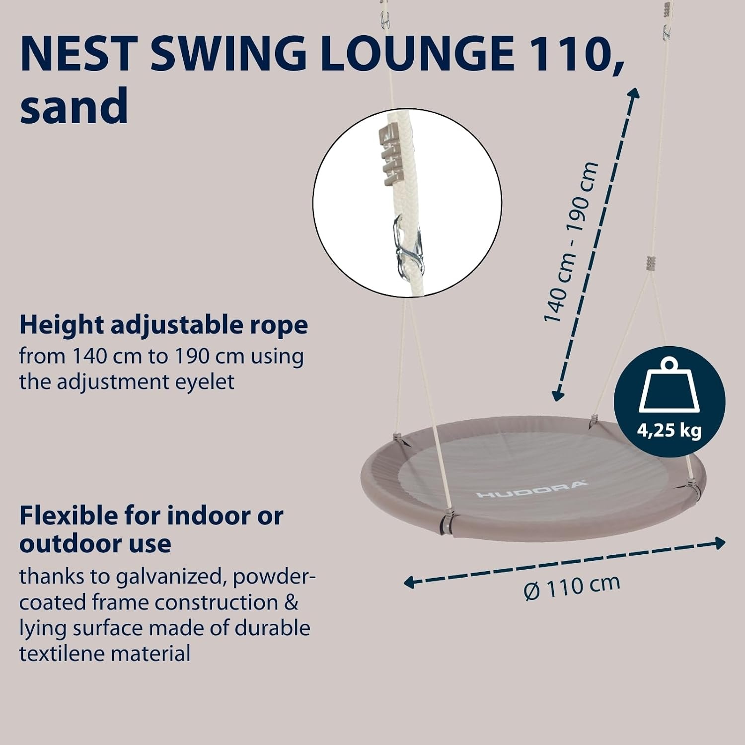 HUDORA Nestschommel Lounge 110cm Zand - 54% Korting