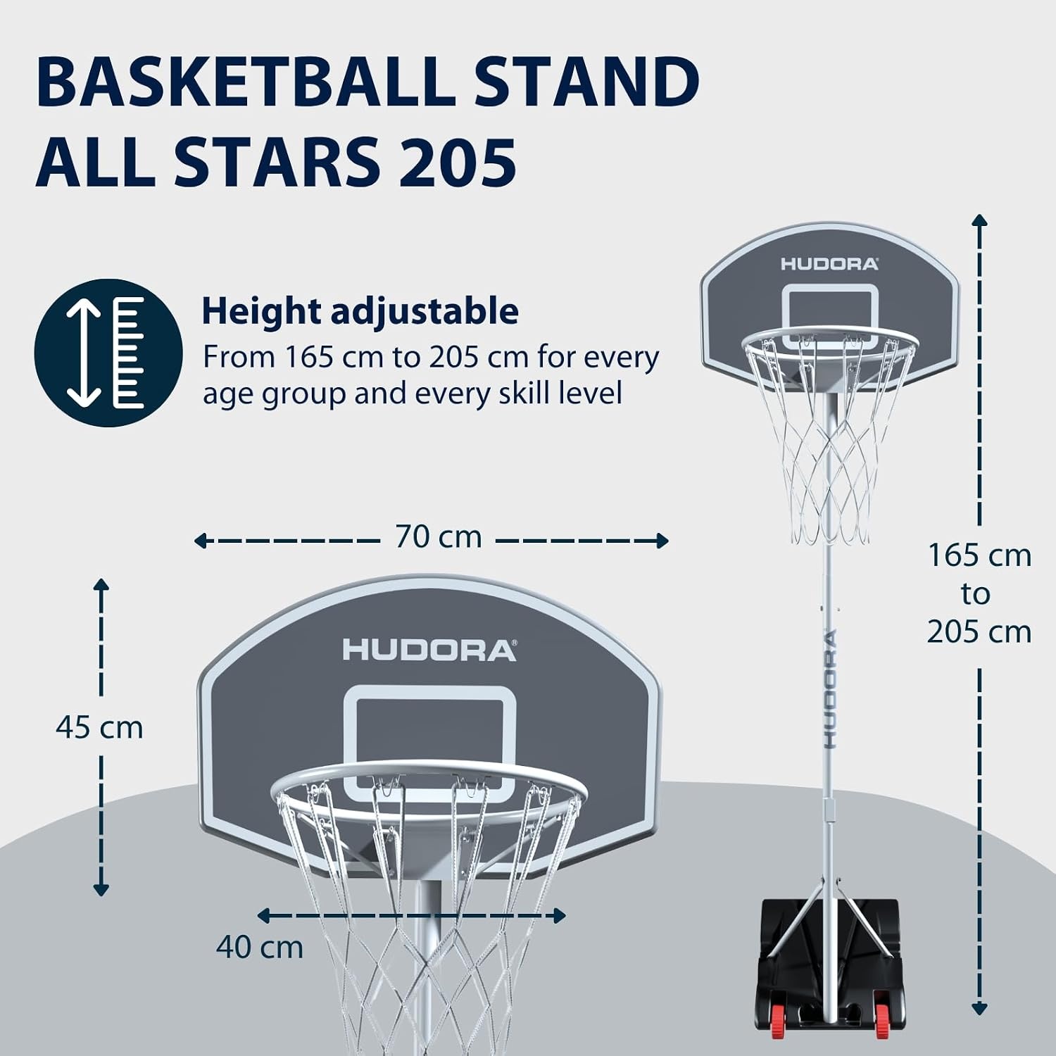 HUDORA Basketbalstandaard All Stars 205 Grijs - Verstelbaar 34% Korting
