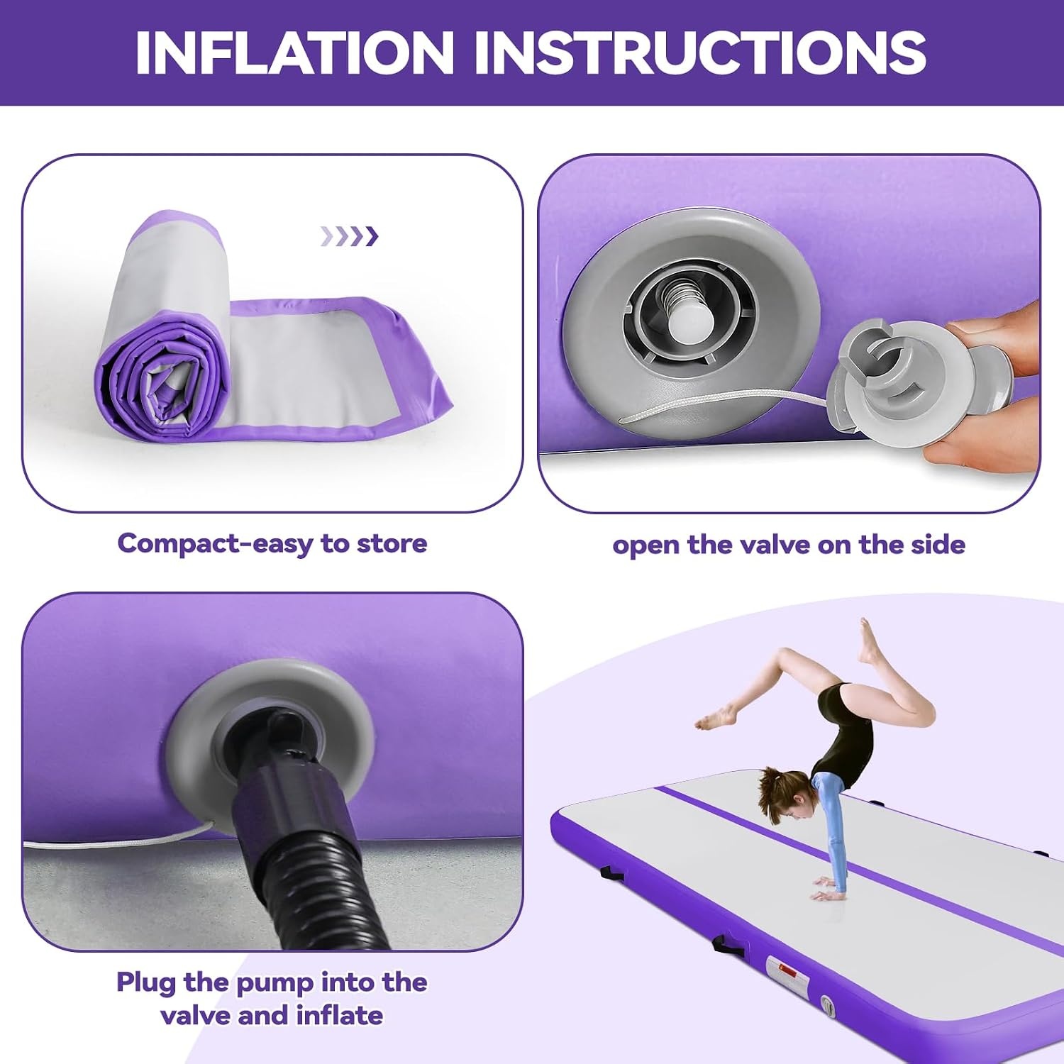 Airtrack matte Gymnastics Mat 10 cm/20 cm Thick Training Mat 3/4M/5M/6M/7M/8M/9M/10M/11M/12M Gym Mat Inflatable Track Gymnastics Tumbling Gymnastics Gymnastics with Air Pump