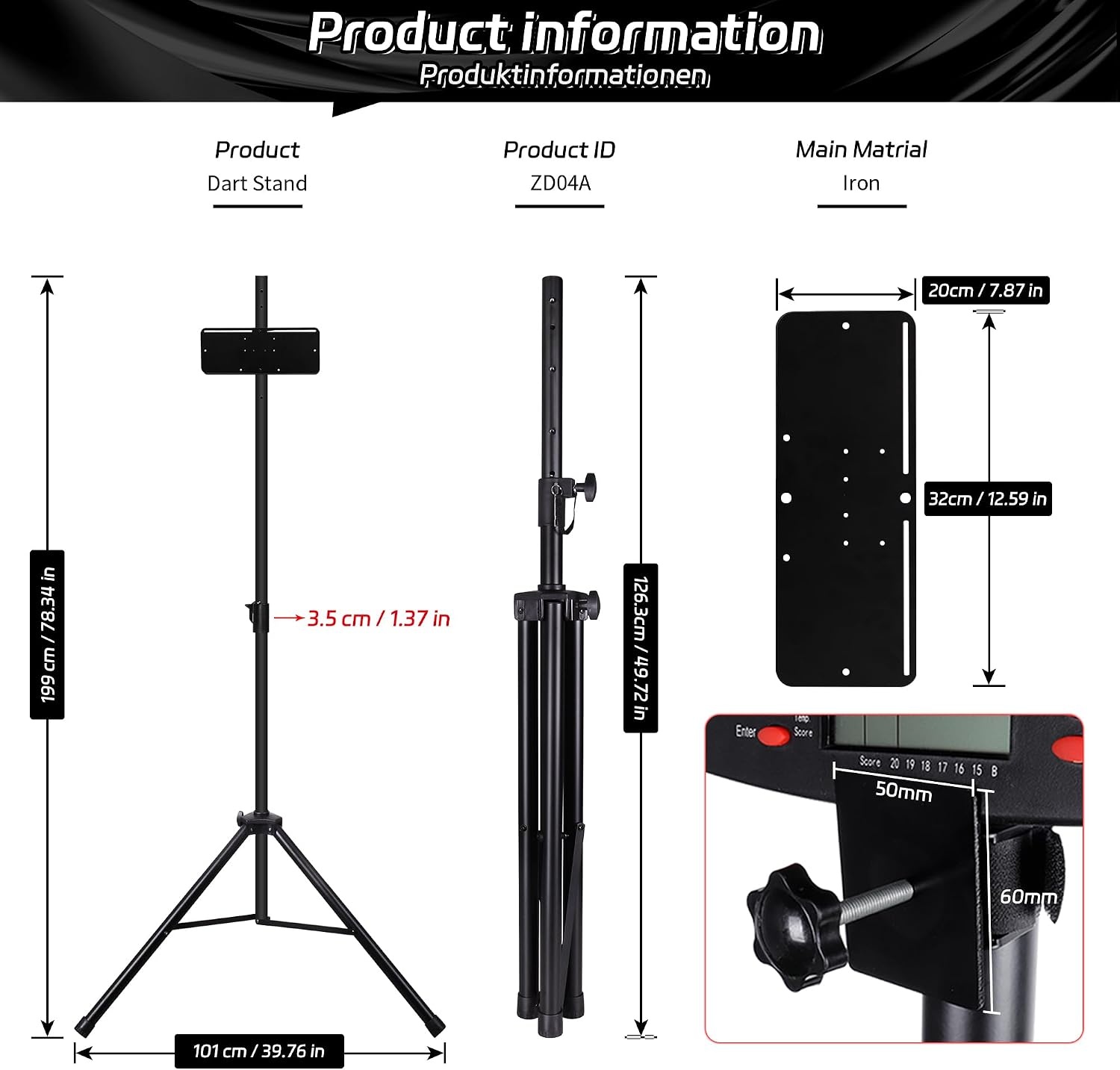 CyeeLife Professionele dartbord-standaard voor klassieke en elektronische dartboards, ZD04A