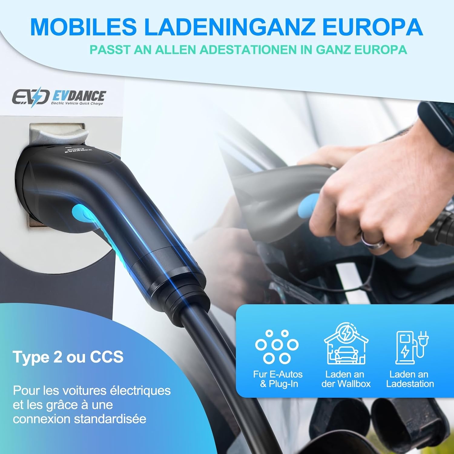 EVDANCE Type 2 oplaadkabel 11kW-8m 16A 3-fasig type 2 oplaadkabel 11kW met tas voor EV elektrische autolader type 2 voor E auto EV/PHEV-oplaadkabel E auto-oplaadkabel elektrische auto type 2