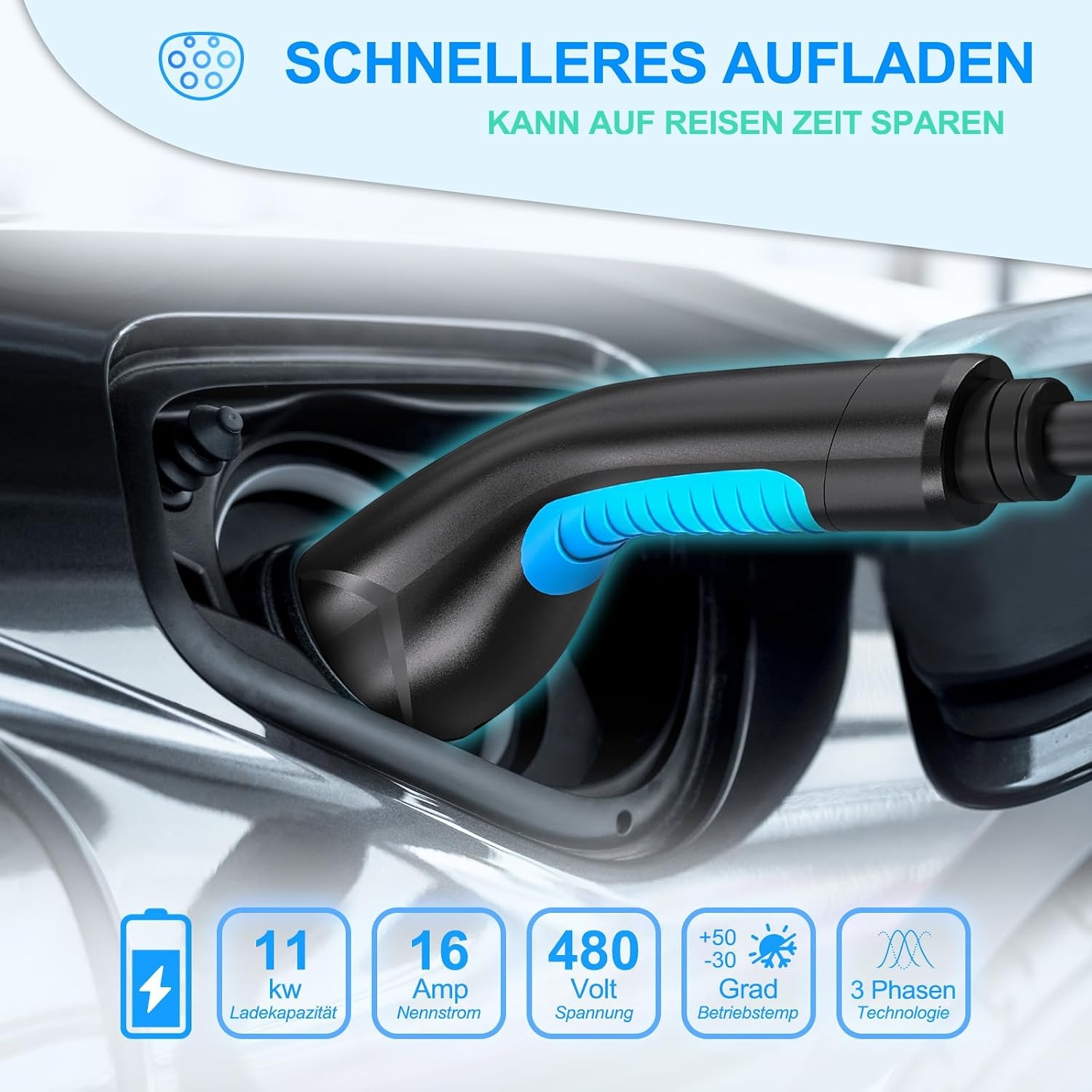 EVDANCE Type 2 oplaadkabel 11kW-8m 16A 3-fasig type 2 oplaadkabel 11kW met tas voor EV elektrische autolader type 2 voor E auto EV/PHEV-oplaadkabel E auto-oplaadkabel elektrische auto type 2