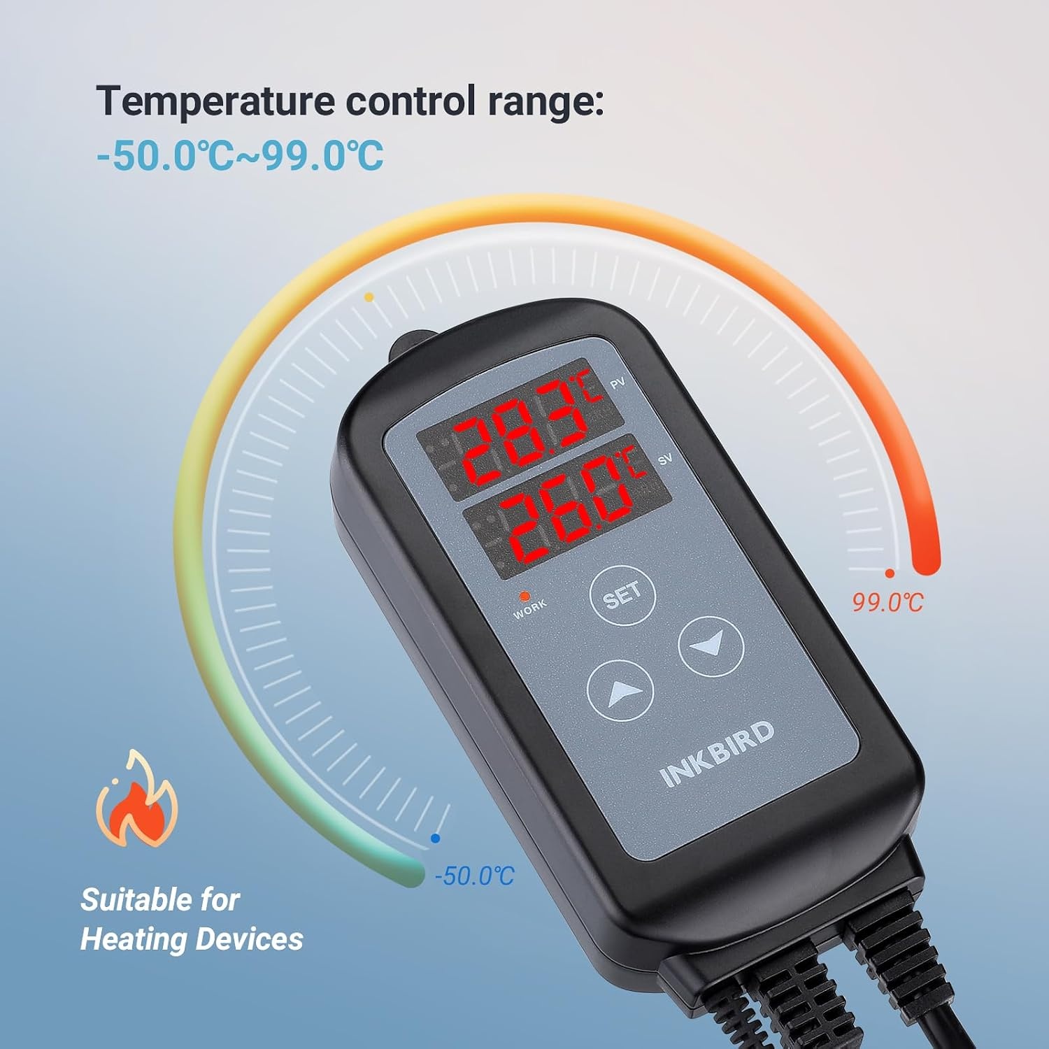Inkbird ITC-2T Digitale Temperatuurregelaar met 2 Verwarmingsaansluitingen | Thermostaat met Dag Nachtcyclustimer, Alarmfunctie, voor Terrarium, Kas, Reptiel
