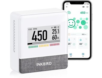 Inkbird Bluetooth CO2 Meter, IAM-T1 Luchtkwaliteitsmeter | Thermometer Hygrometer Luchtdruk met Elektronisch Inktscherm, App Monitor, 18 Maanden Batterijduur, voor Thuis, Op Kantoor