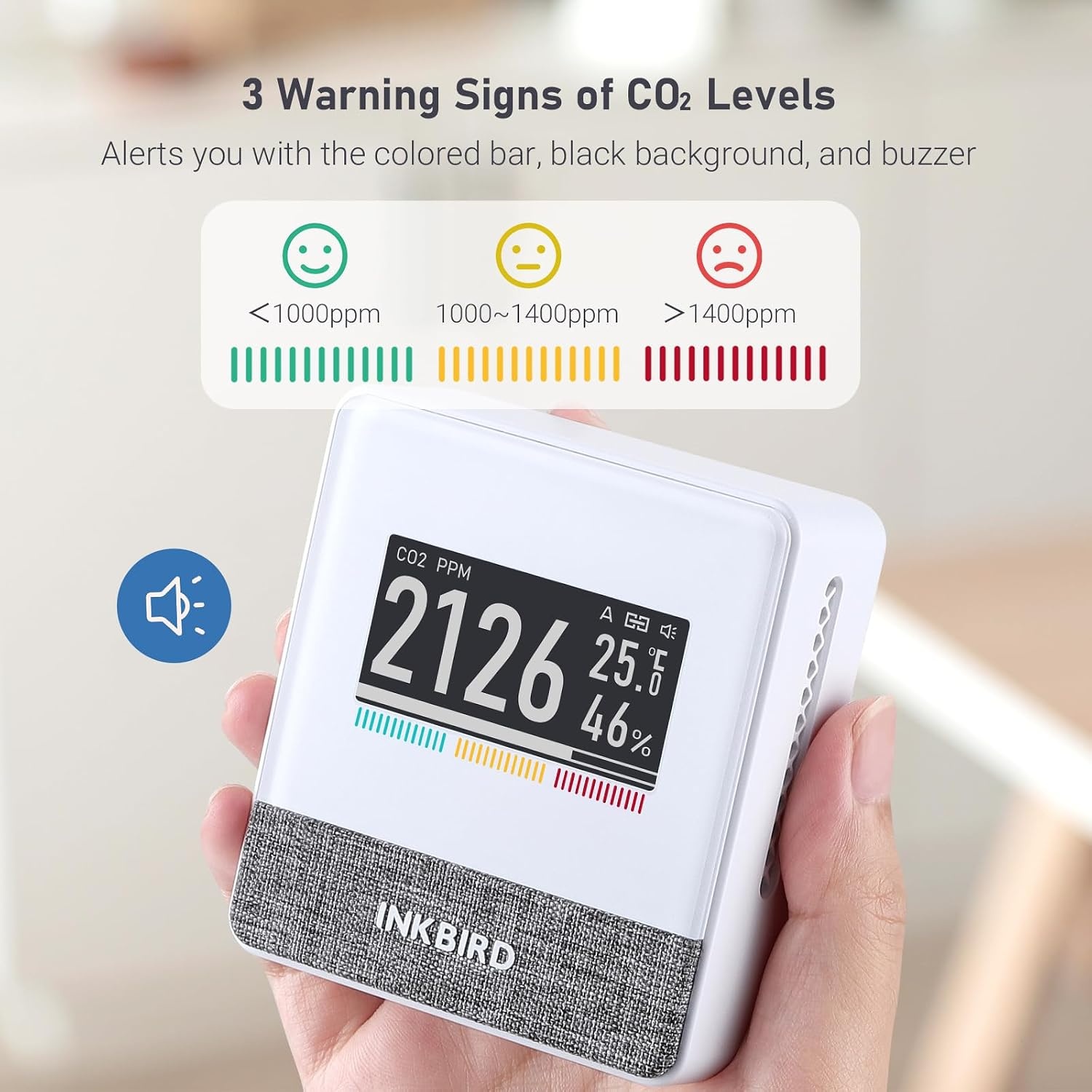 Inkbird Bluetooth CO2 Meter, IAM-T1 Luchtkwaliteitsmeter | Thermometer Hygrometer Luchtdruk met Elektronisch Inktscherm, App Monitor, 18 Maanden Batterijduur, voor Thuis, Op Kantoor