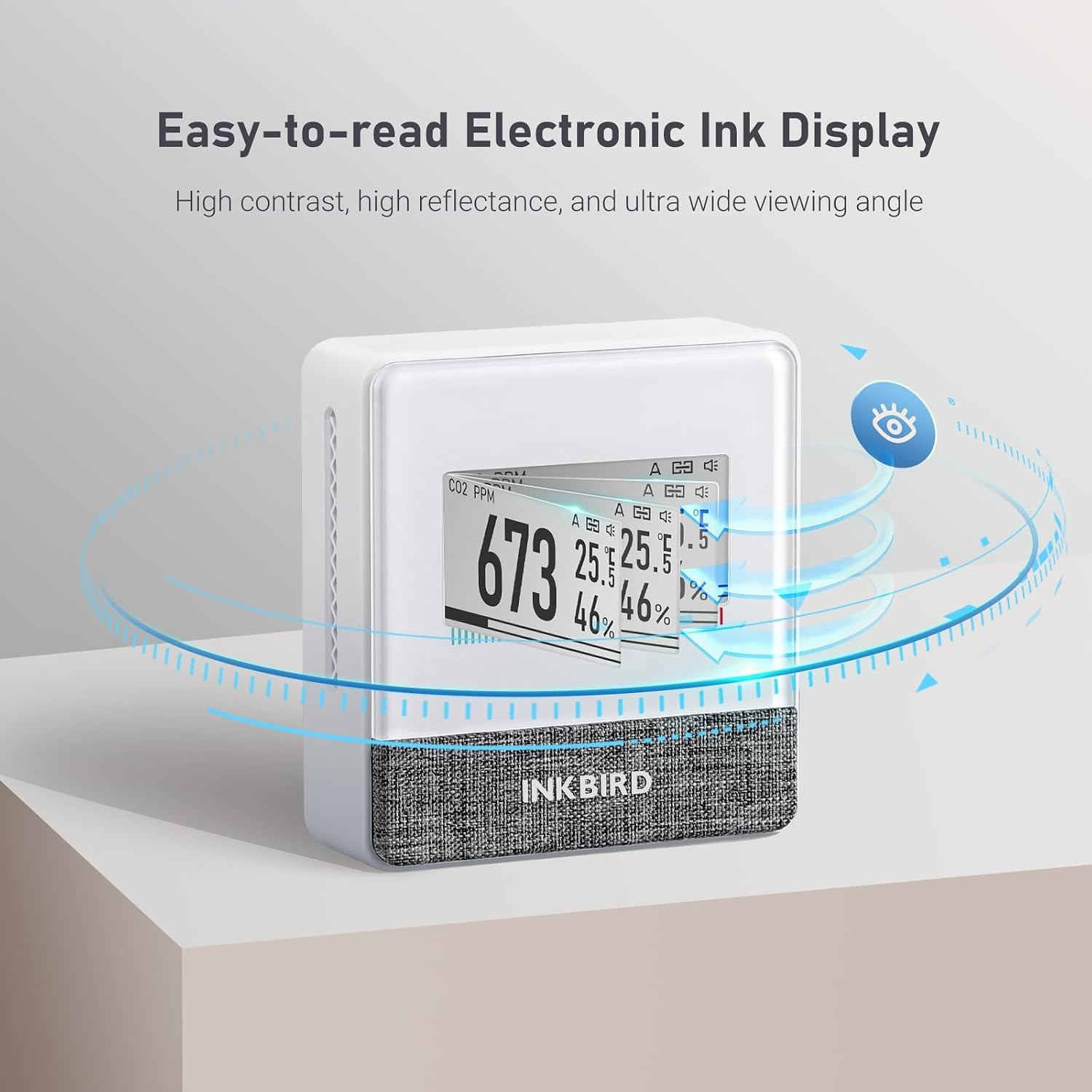 Inkbird Bluetooth CO2 Meter, IAM-T1 Luchtkwaliteitsmeter | Thermometer Hygrometer Luchtdruk met Elektronisch Inktscherm, App Monitor, 18 Maanden Batterijduur, voor Thuis, Op Kantoor