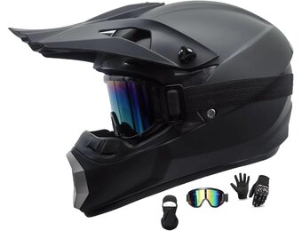 Motorcrosshelm Volwassen, Jeugd Motorhelm, Full-face Off-road Motorfiets Crash Crossmotor ATV Scooter MTB-helm, Met Bril Handschoenen Bivakmuts - Maat M(54-55CM)