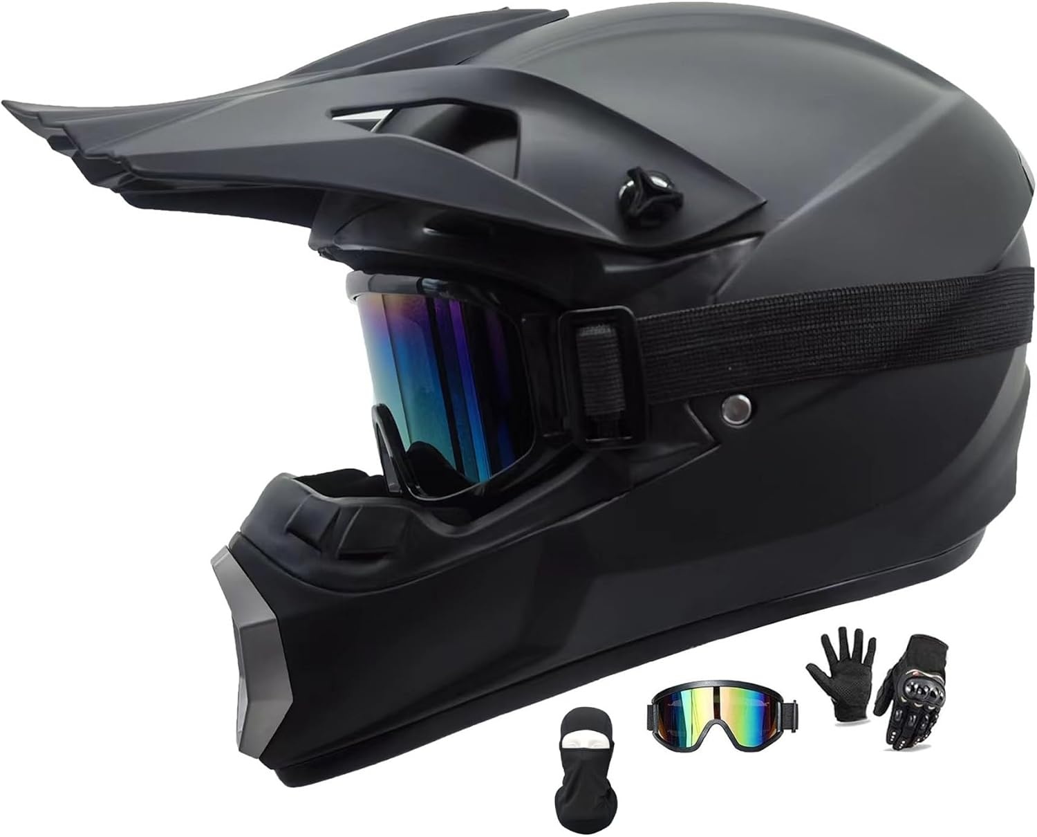 Motorcrosshelm Volwassen, Jeugd Motorhelm, Full-face Off-road Motorfiets Crash Crossmotor ATV Scooter MTB-helm, Met Bril Handschoenen Bivakmuts - Maat M(54-55CM)