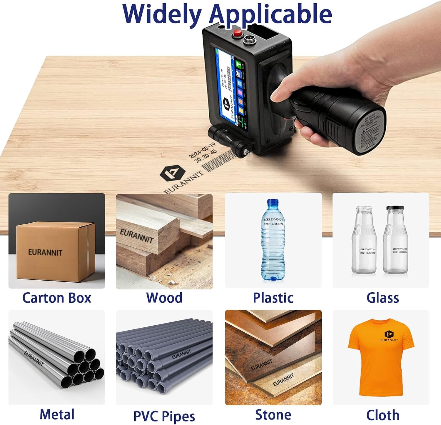 Handheld Inkjet Printer 25.4mm, E15-1 Draagbare Handheld Inkjet Printer Gun met ER521 Zwarte Inktcartridge, voor Tekst QR Barcode Batch Nummer Logo Datum Label